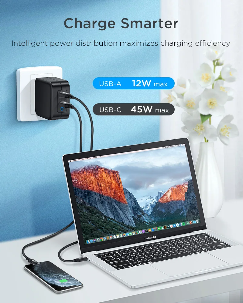 ESR 65W GaN Fast Charger, 2-Ports USB C PD 3.0 Plus USB A - EU plug BrandTech.pk Pakistan