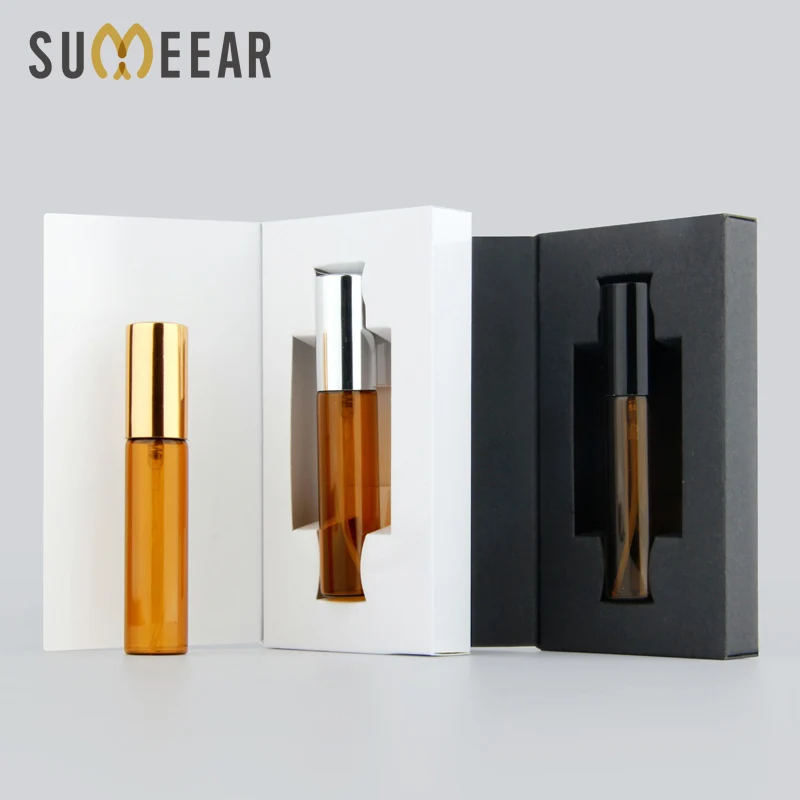 

50 Pieces/lot 10ml Amber Glass Spray Perfume Bottle With Packaging Boxes Atomizer Glass empty perfume bottle Containers