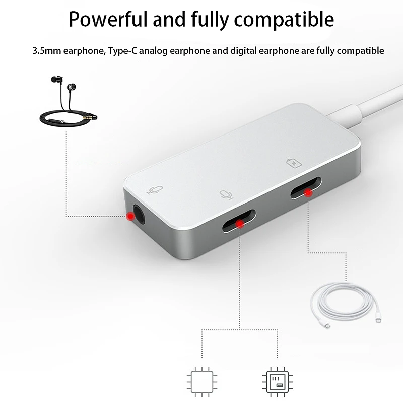 3 in 1 Type C Headphone Adapter USB C Splitter Jack AUX o Charging Converter for Phone Tablet Laptop