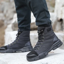 Botte de travail tactique militaire pour hommes, bottes de désert à bout en acier pour randonnée escalade Combat, bottes en cuir légères et respirantes 