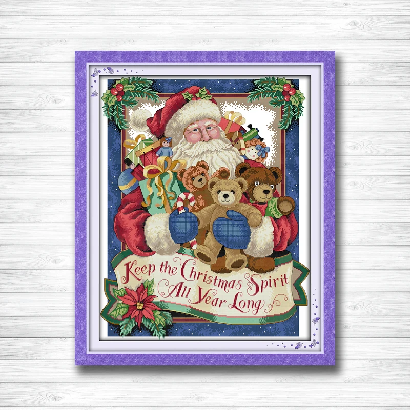 

Happy Christmas counted print on canvas DMC 14CT 11CT Cross Stitch kits full embroidery needlework Sets Santa Claus & bear Decor