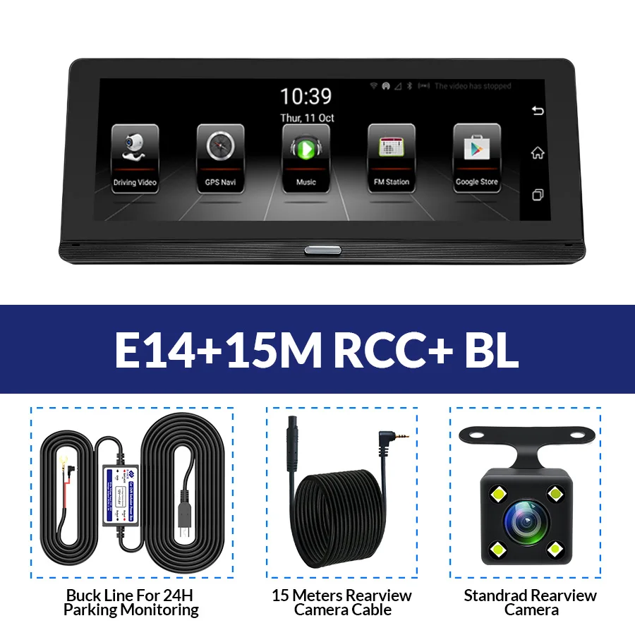 E-ACE видеорегистраторы 4G Android 5,1 Камара 8,0 дюймов gps навигация Wifi FHD 1080P видео регистратор ADAS Bluetooth Авто видеорегистратор - Название цвета: E14-15M RCC-BL