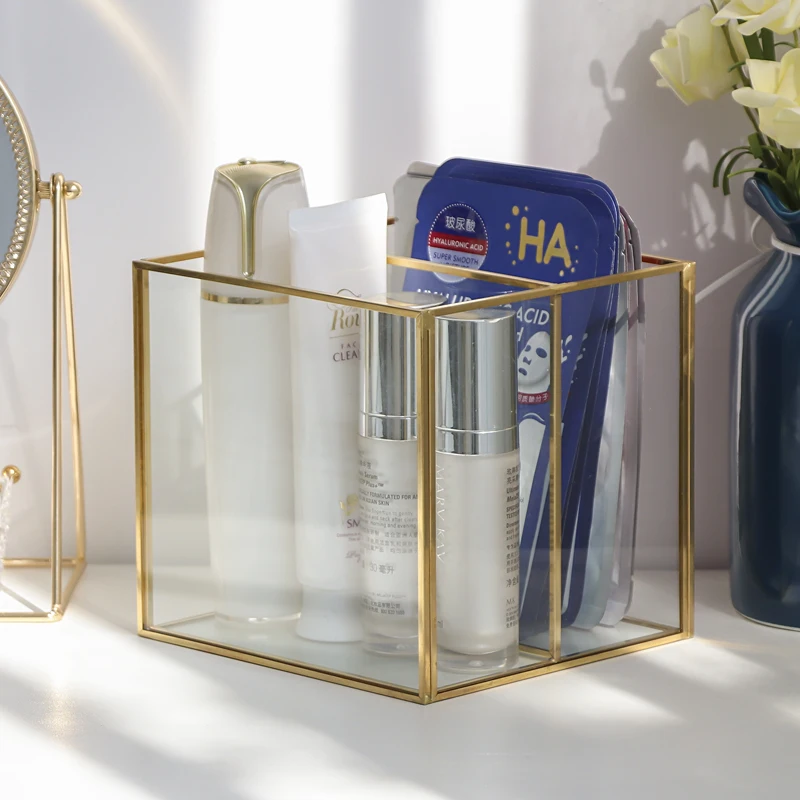 Luxury Glass Mask Holder Cosmetic Storage Box Dresser Organizer Tabletop Sundries Multifunction Finishing Rack | Дом и сад