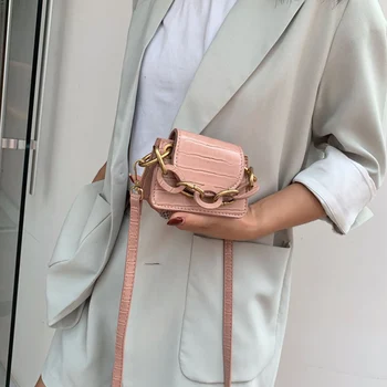 

Stone Pattern PU Leather Crossbody Bags For Women Thick Chain Design Shoulder Messenger Bag Lady Mini Tote Purses Handbags 2020