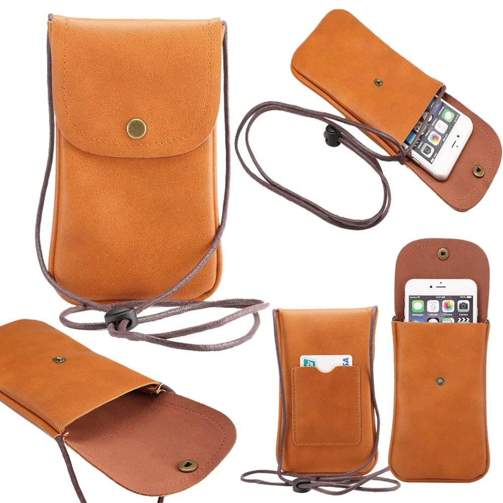 Universal Leather Cell Phone Shoulder Pocket Wallet Pouch Bag Case with