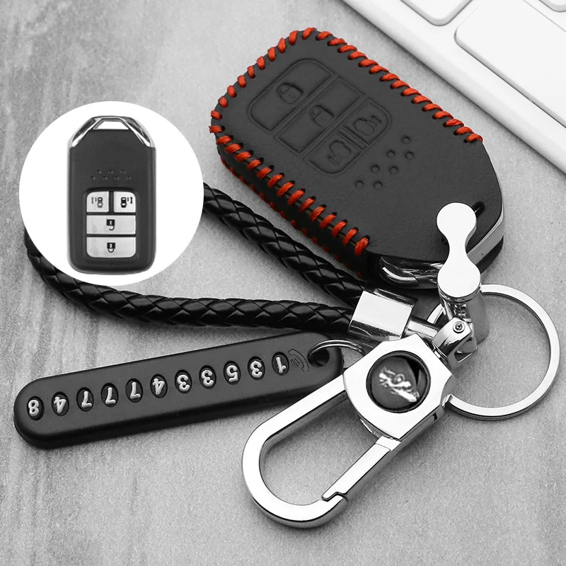 

leather Car Key Cover Case For Honda Hrv Civic 2017 Accord 2003-2007 Cr-v Freed Pilot Keychain Holder Car Styling