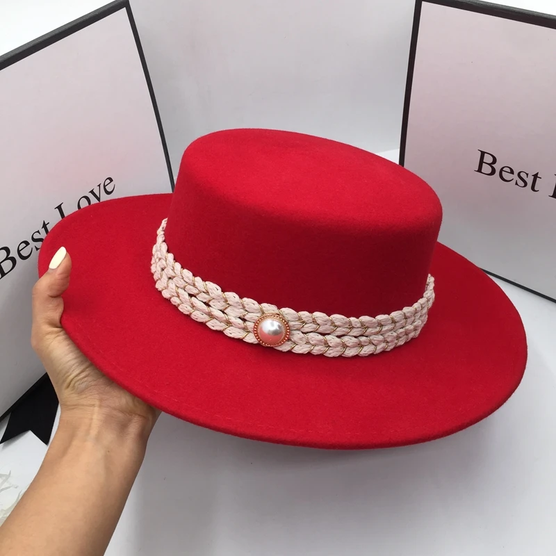 In the spring and autumn winter French style fragrant fashionable wool red hat for women ceiling fedoras 5