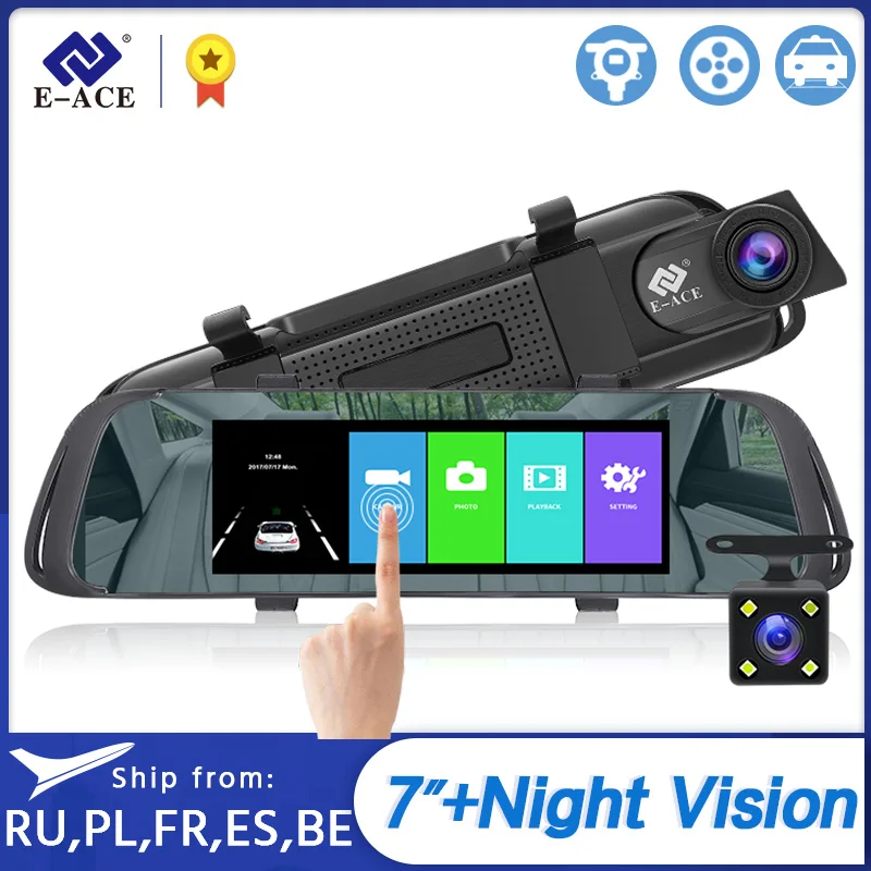 E ACE 7 0 дюймов сенсорный Автомобильный видеорегистратор зеркало FHD 1080P видео