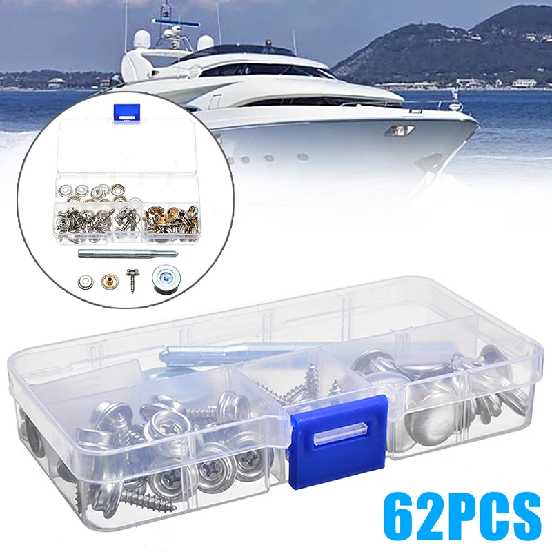 New Arrival 1Set 62pcs Metal Steel Boat Cover Canvas Snap Fastener Repair Kit SL Marine Hardware Accessories