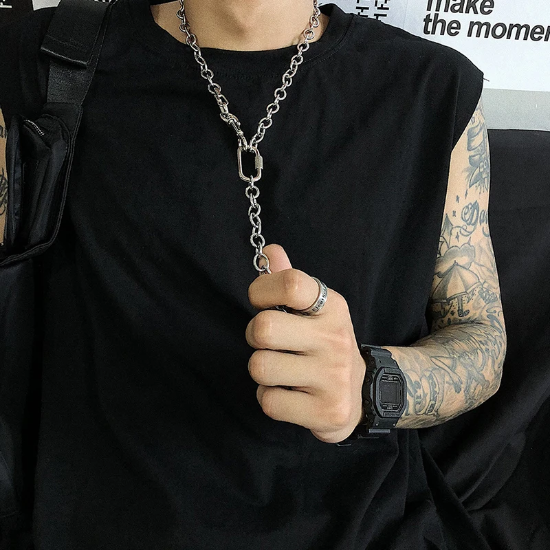 

stainless steel silver necklace mens chains necklaces pendant long steampunk jewelry on the neck chains hip hop initial friends