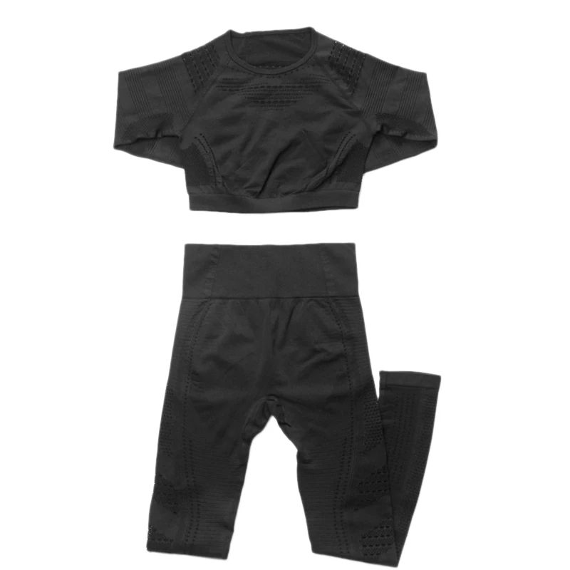 

Women Seamless Yoga Set Fitness Sports Suits GYM Cloth Yoga Long Sleeve Shirts High Waist Running Leggings Workout Pants Shirts