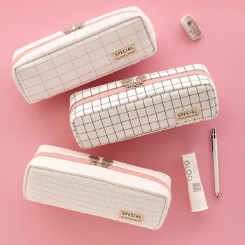 

Pencil Bag Lovely Portable 3-Pocket Canvas Pencil Pen Holder Case Bag Organizer Phone Stand for Home School Stationery Supplies