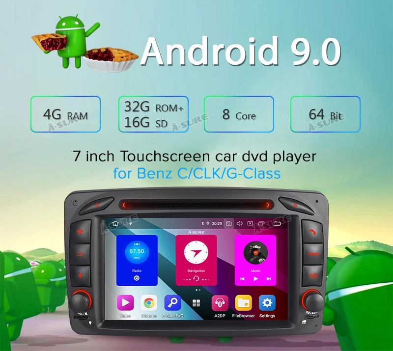 Clearance A-Sure 8 Core 32GB ROM Android 9.0 Radio GPS DVD Navi For Mercedes Benz C-class W203 CLK G500 Viano Vito Class G-Class W463 5