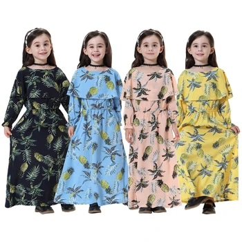 

Islamic Girls Floral Printed Abaya Dubai Middle East Arab Full Sleeve Muslim Dress Kids Ramadan Long Robe Gowns Maxi Kaftan