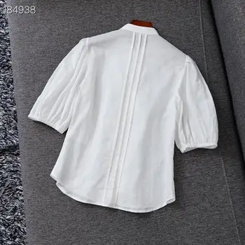 

2020 Autumn Winter Women Half Sleeve Designer Retro Single Breasted Blouse рубашка Ladies Ruffles Runway Shirt White Office Tops