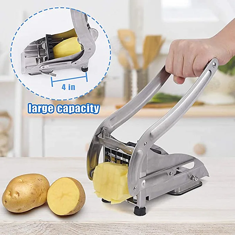 French Fry Cutter with 2 Blades, Professional Potato Cutter Stainless  Steel, Potato Slicer French Fries, Press French Fries Cutter for Potato  Cucumber Carrot Onion Vegetables(Black) : Buy Online at Best Price in