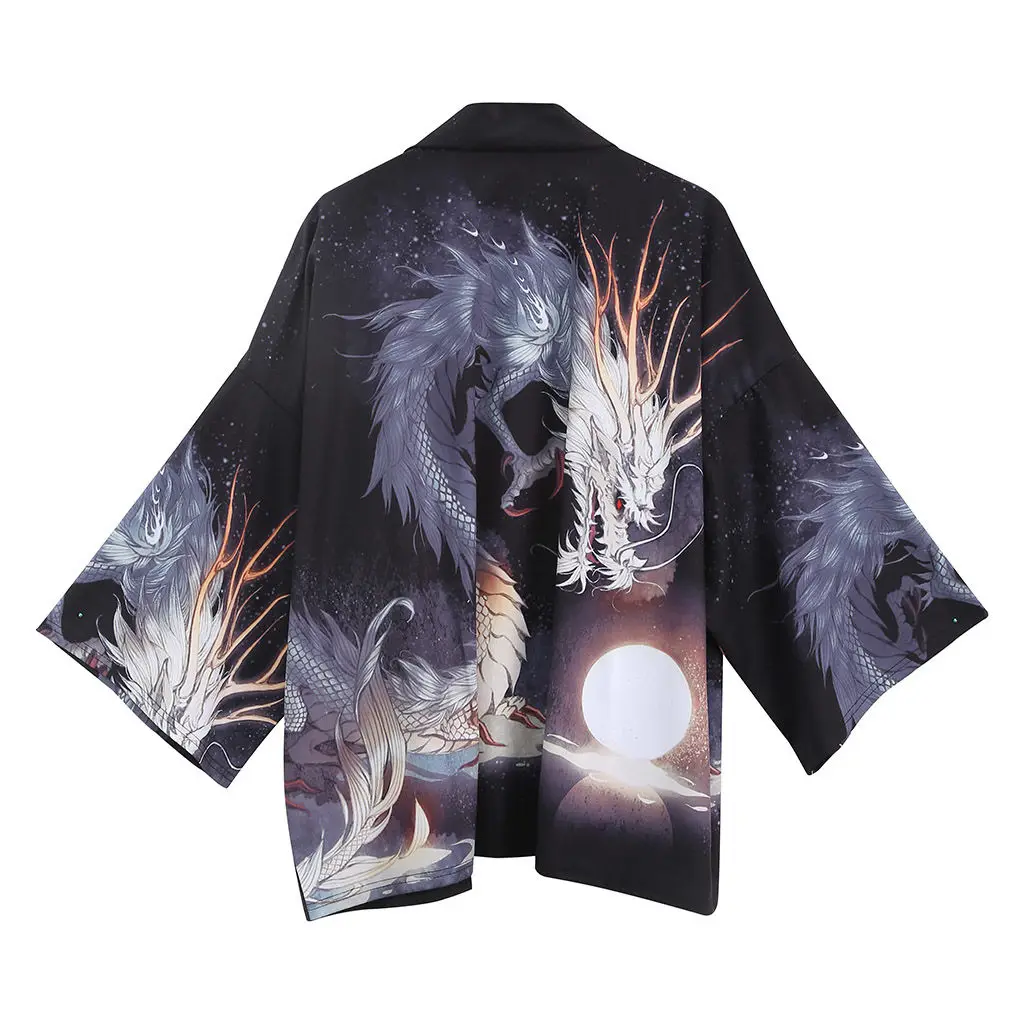

Haori Japanese Couple Kimono Cardigan Dragon Robe Printed Half-sleeved Robe Samurai Women Loose Male Shirt Yukata Asian Clothes