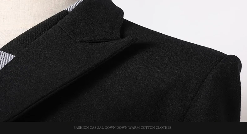Зимнее длинное шерстяное пальто для мужчин, модное двубортное Мужское пальто, плотное приталенное деловое одноцветное шерстяное пальто