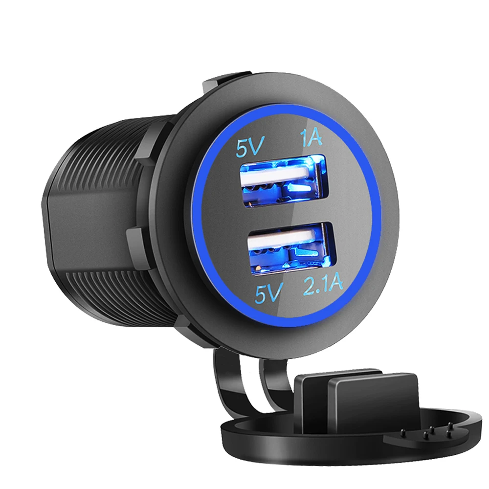 

Universal Dual Ports USB Car Charger 5V/3.1A Blue LED Power Adapter Waterproof Socket for DC 12V-24V Cars Vehicles Phone charger