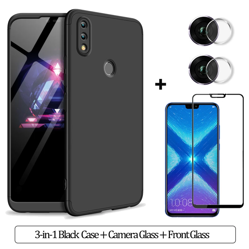 3-in-1 Black 3-in-1 Armor Case For Honor-8X Hard Plastic Anti-Shock Bumper Case Honor 9 X 9XPro 360 Full Cover honor 8 x honor9x Case+ Glass - Цвет: 3-in-1 Black