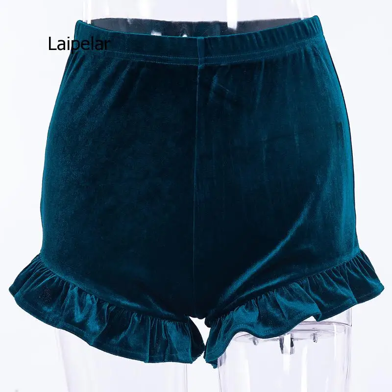 2021 Autumn Summer Bottom Elegant Skinny Sexy Lace Up Velvet Women Ruffles Elastic High Waist Shorts