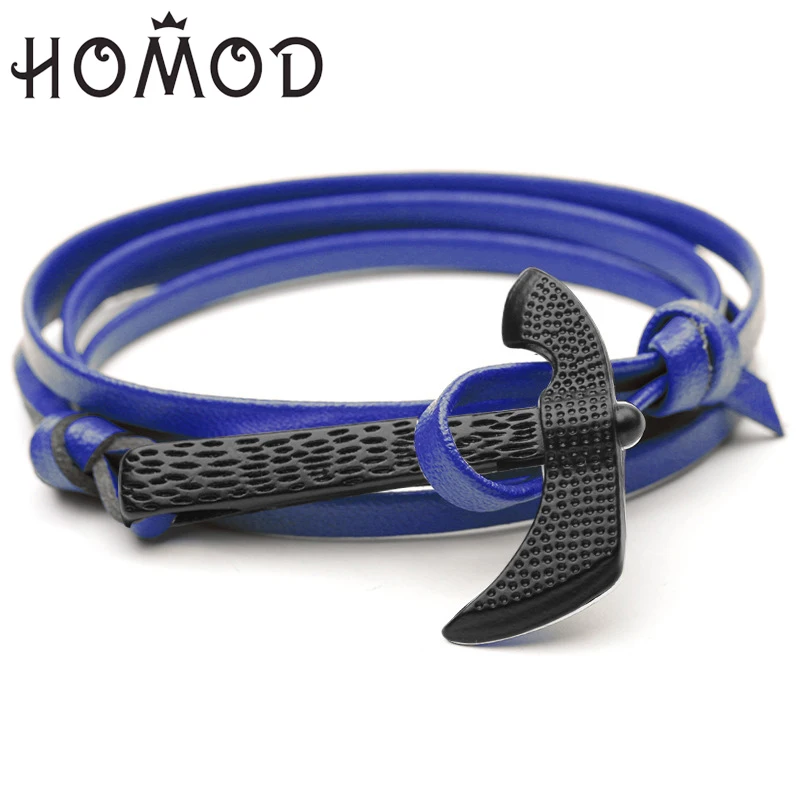 HOMOD высокое качество мужской браслет личность гладкая кожа черный якорь спортивный крюк веревка нержавеющая сталь браслет - Окраска металла: A18