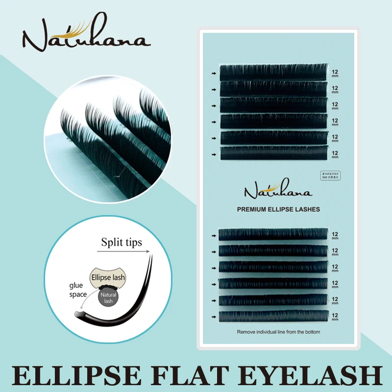 

NATUHANA New Matte Flat Eyelash Extensions Individual Mink Softer Ellipse Flat Eyelashes Split Tips Ligher Volume Looking Lashes