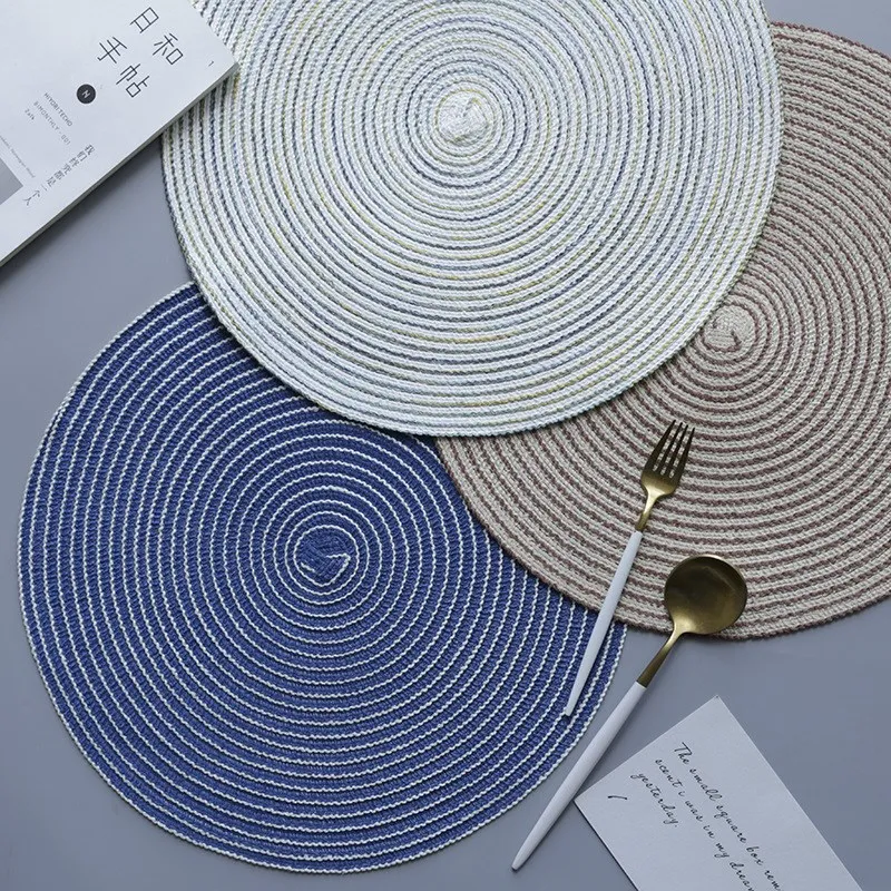Cotton Yarn Round Placemat Woven Dining Table Mats No Slip Disc Bowl Pads Pot Holder Insulation Pad Drink Coasters Kitchen Decor
