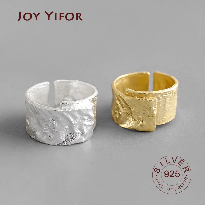 טבעת רחבה 100% כסף סטרלינג 925 טבעת פתוחה לנשים בצבע זהב וכסף עם פנים מעוקלות ומעוקלות