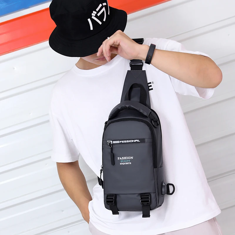 New Chest Pack Men USB Charging anti theft Chest bag Casual Men Canvas Messengers Bag Multi-functional waist bag man