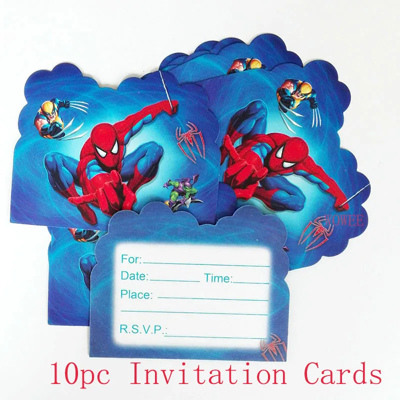 20 шт. вечерние бумажные салфетки с милым рисунком Человека-паука для украшения дня рождения и фестиваля - Цвет: 10pc Invitation Card