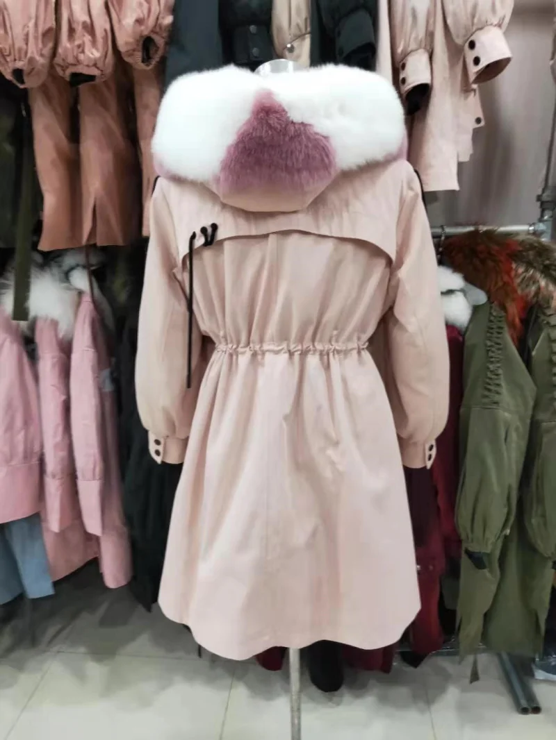 Шуба Highstreet с воротником из натурального Лисьего меха, с капюшоном, с подкладкой из кроличьего меха, с завязками на талии, длинное пальто для женщин, Зимняя Повседневная теплая верхняя одежда