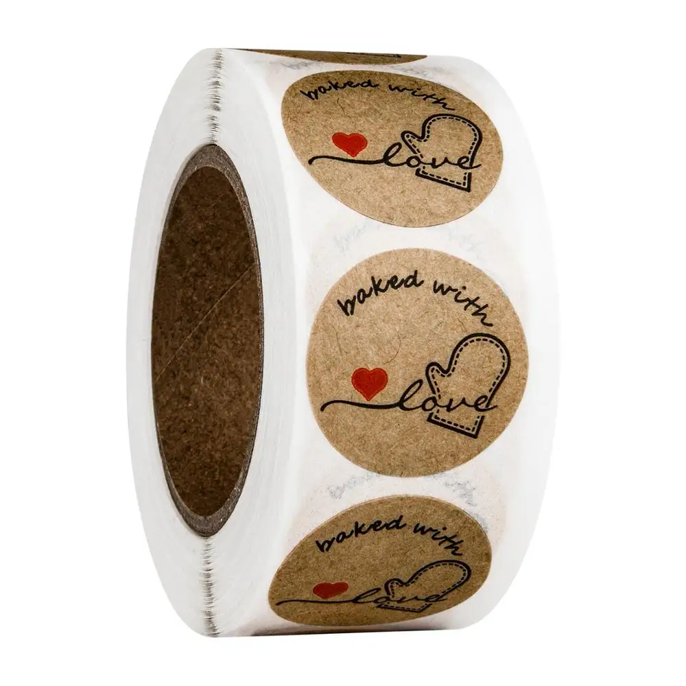 

500pcs Kraft paper baked with love stickers scrapbooking for package seal labels sticker cute handmade stationery sticker