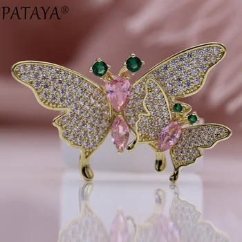 

PATAYA New Double Butterfly Romantic Women Rings 585 Rose Gold Horse Eye Natural Zircon Open Rings Cute Luxury Fashion Jewelry
