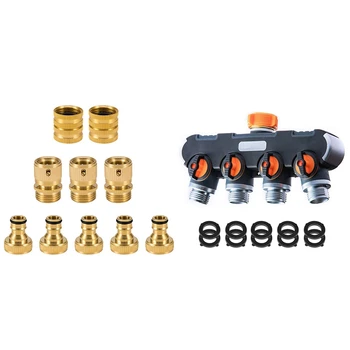 

4 Way Hose Splitter,Garden Hose Splitter,With 10 Rubber Washers & 10Pcs 3/4 Inch Garden Hose Quick Connector