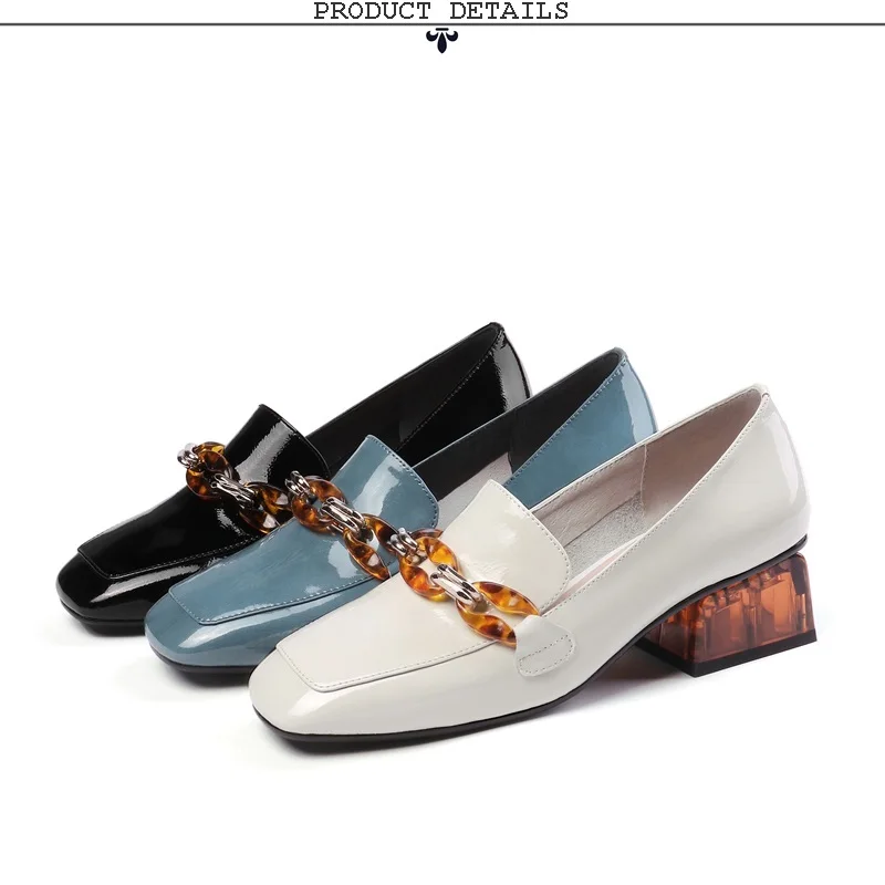 ZVQ/Новые Модные осенние женские туфли-лодочки женская обувь из натуральной кожи с квадратным носком на среднем каблуке без застежки Прямая поставка, размер 33-42