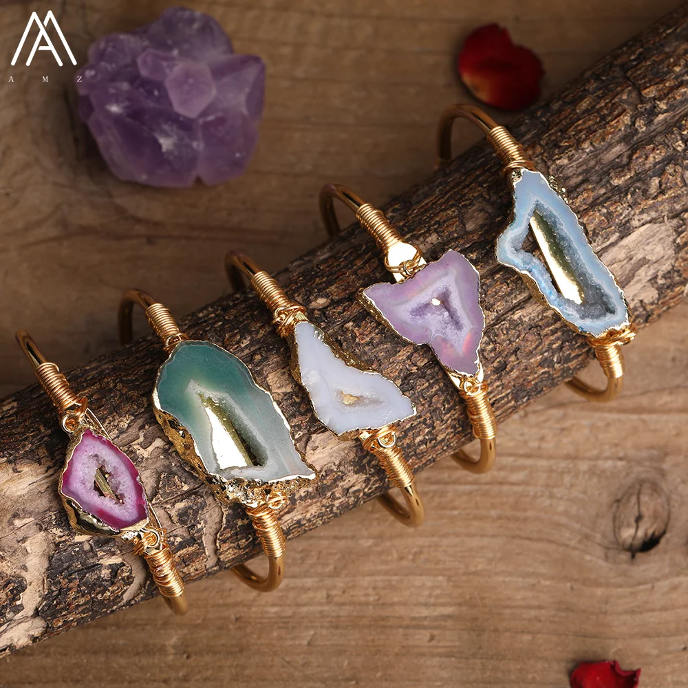 Women Fancy Natural Druzy Drusy Agates Stone Slab Beads Open