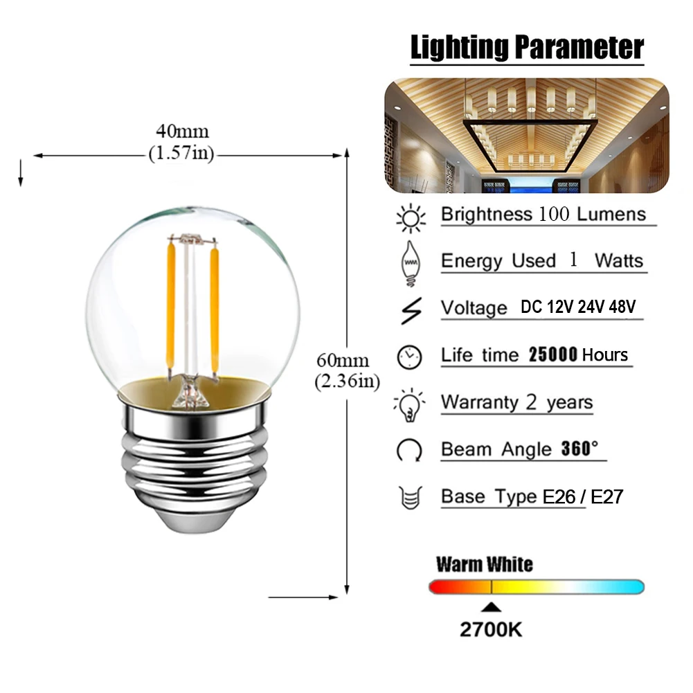 Led Filament Light Low Voltage E12 E14 Led Lamp DC12V 24V T22 G40 A19 ST58  6W LED Light Bulb 2700K RV Locomotive Room Light - AliExpress