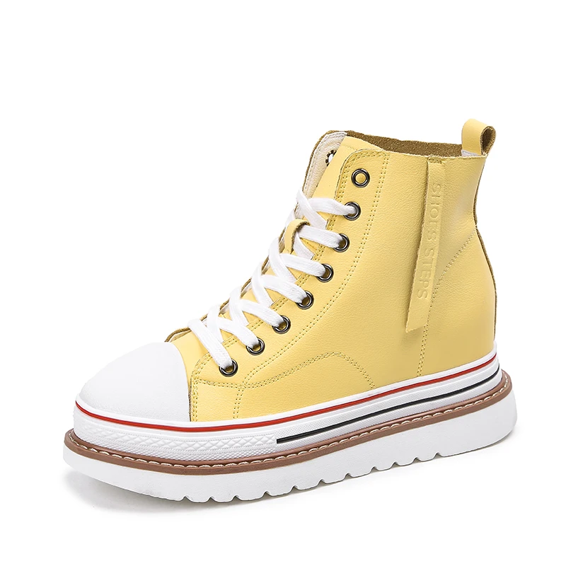 LIAOCHI/Новинка года; женские ботильоны; модная Осенняя дышащая Белая обувь из искусственной кожи; высокие кроссовки; женские ботинки на платформе - Цвет: Цвет: желтый