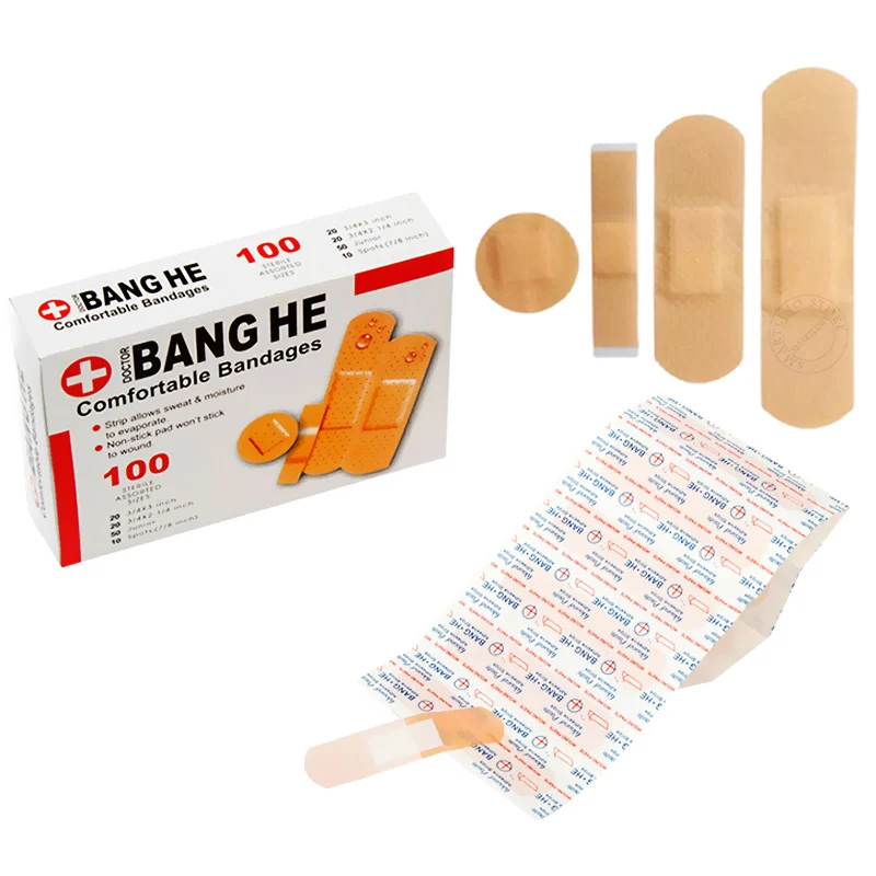 Cinta transpirable para Varios tamaños, vendaje adhesivo impermeable para niños, yeso para heridas, Kits de primeros auxilios de emergencia, amigable con la piel, 100 Uds.