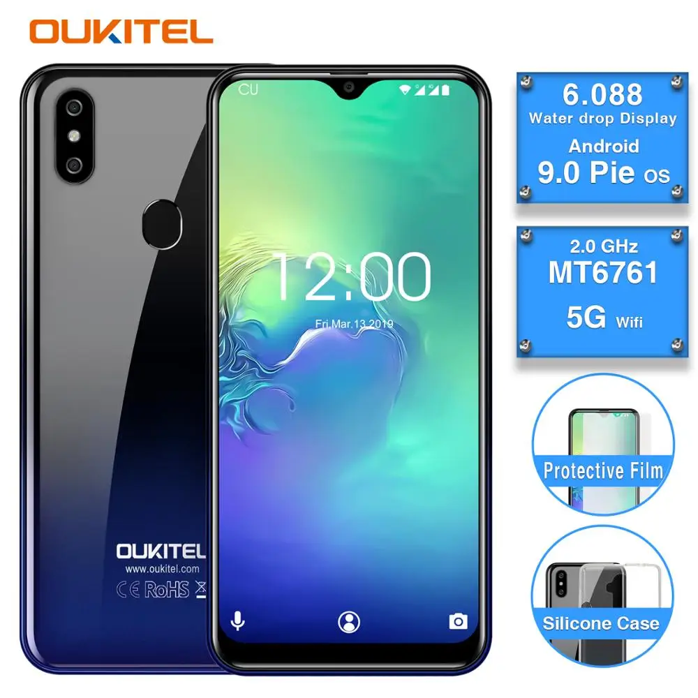 OUKITEL C15 Pro 4G Phablet 6,088 дюймов Android 9,0 Pie MT6761 четырехъядерный 2,0 ГГц IMG GE8300 2 Гб ram 16 Гб rom смартфон с отпечатком пальца