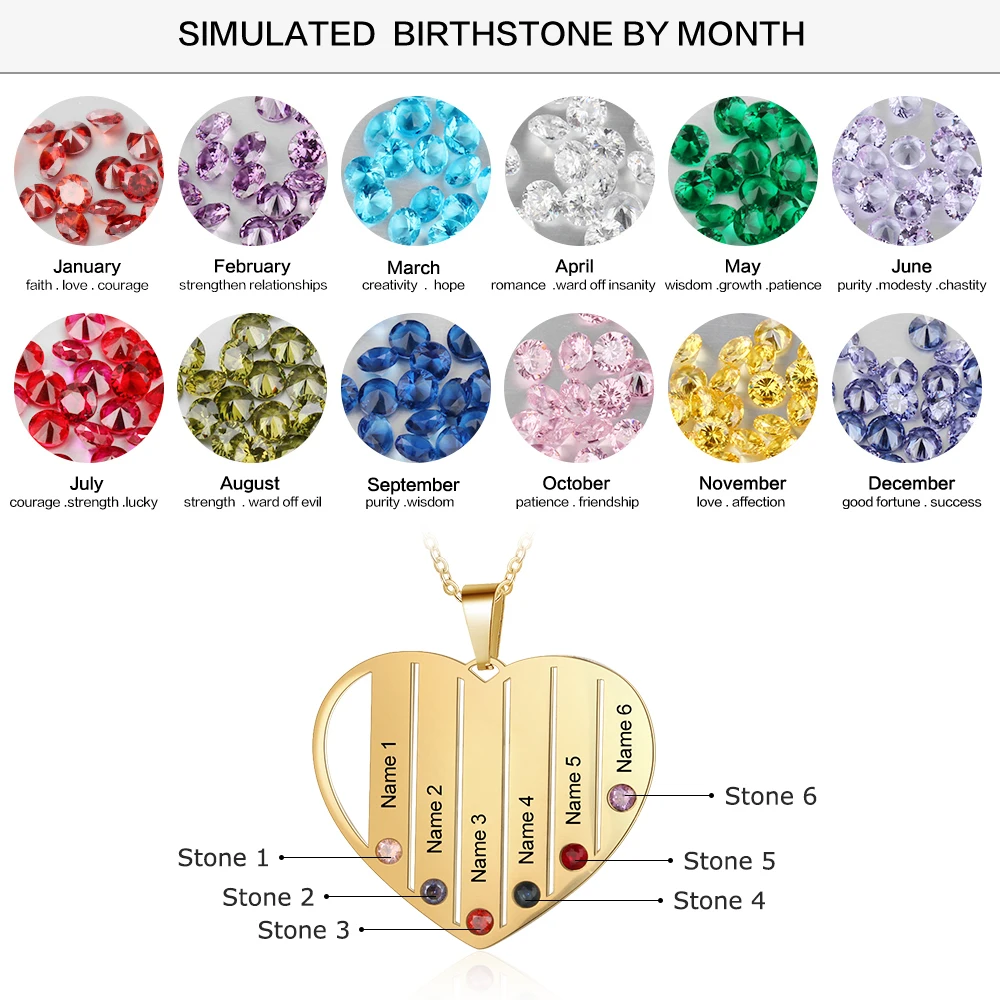 Персонализированное ожерелье с камнем по месяцу рождения, ожерелье с именами сердца, ожерелье с надписью «I Love You», очаровательное ювелирное изделие, семейный подарок для мамы(Lam Hub Fong