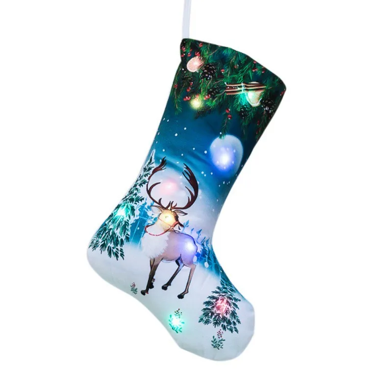A LED Light Up Christmas Stocking Gift Holders Fireplace Hanging Ornament Holiday Party Christmas Decor Supplies New Year Gifts - Color: A