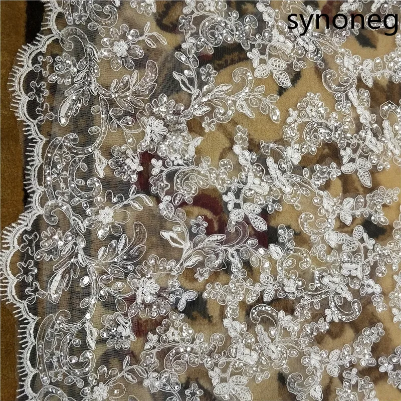 New sparkling beads Cathedral bride veil lace edge 1 layer with metal comb custom 5 meters long wedding New sparkling beads Cathedral bride veil lace edge 1 layer with metal comb custom 5 meters long wedding