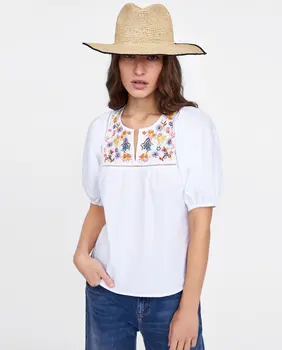 

2020 Spring And Summer New Style European Embroidered Poplin Blouse zaraing vadiming sheining Women's blouse Base Shirt