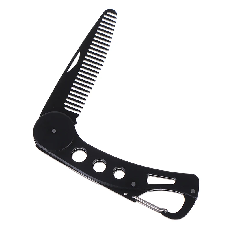 1PC Stainless Steel Foldable Beard Comb For Men Portable Male Black Moustache Comb Styling Tool For Travel Outdoor Sports