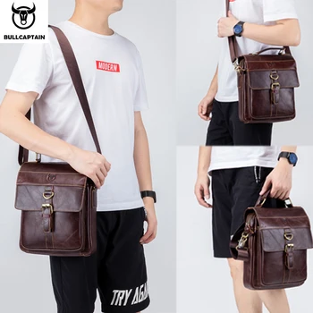 

BULLCAPTAIN Wild Retro Business Messenger Bag Leather Men's Shoulder Bag Fashion Casual Teen Student Handbag Bag