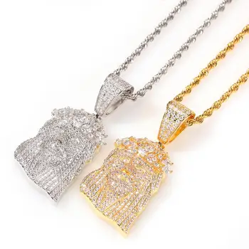 

Jesus portrait necklace and pendant sparkling ice out golden silver AAA cubic zirconia man rap hip hop jewelry gift