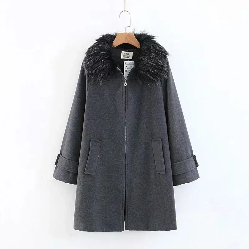 AliExpress Ebay2018 осень и зима стиль Европа и Америка женское платье из искусственного меха Одежда деконструируемый воротник шерстяной
