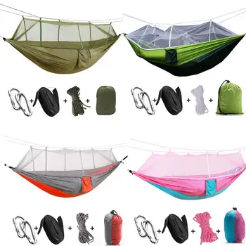 

1-2 Person Portable Outdoor Camping Hammock with Mosquito Net High Strength Parachute Fabric Hanging Bed Hunting Sleeping Swing